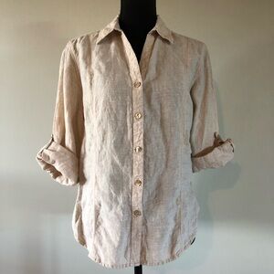 Women’s Fresh Produce Beige Button-Up Linen Shirt size S